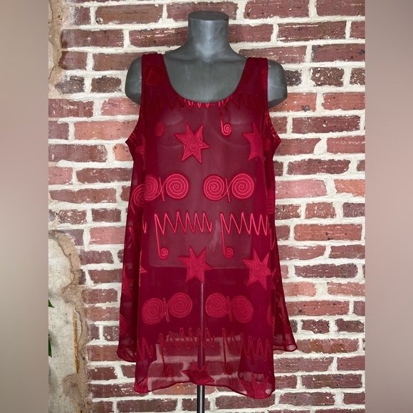 Vintage Victoria's Secret Gold Label Red Spiral and Star Slip Dress Size Large - Picture 1 of 4